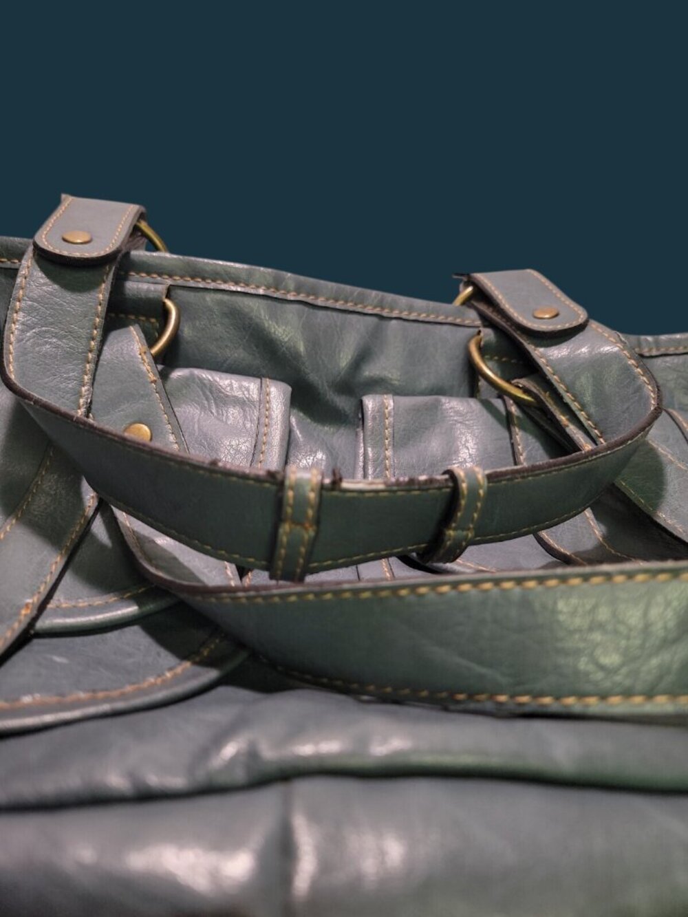 Liz & Co Vintage Blue Utility Satchel Double Handle Shoulder Bag Pocket Y2K - Picture 12 of 12